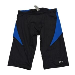 TYR Swim Jammer Mens Size 30 S Black Blue Honeycomb Performance Training NWOT